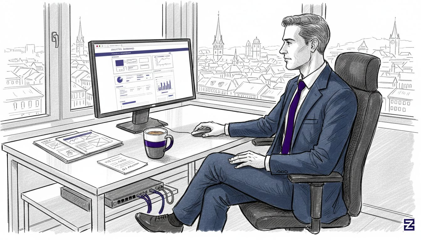 IT manager checking website in Zurich office