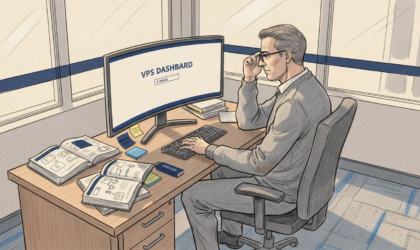 IT manager configures VPS in office