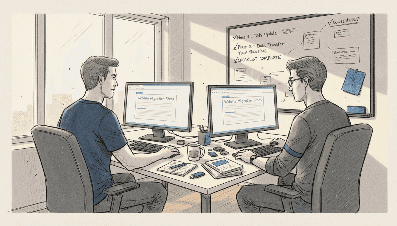 Web team reviewing migration steps together