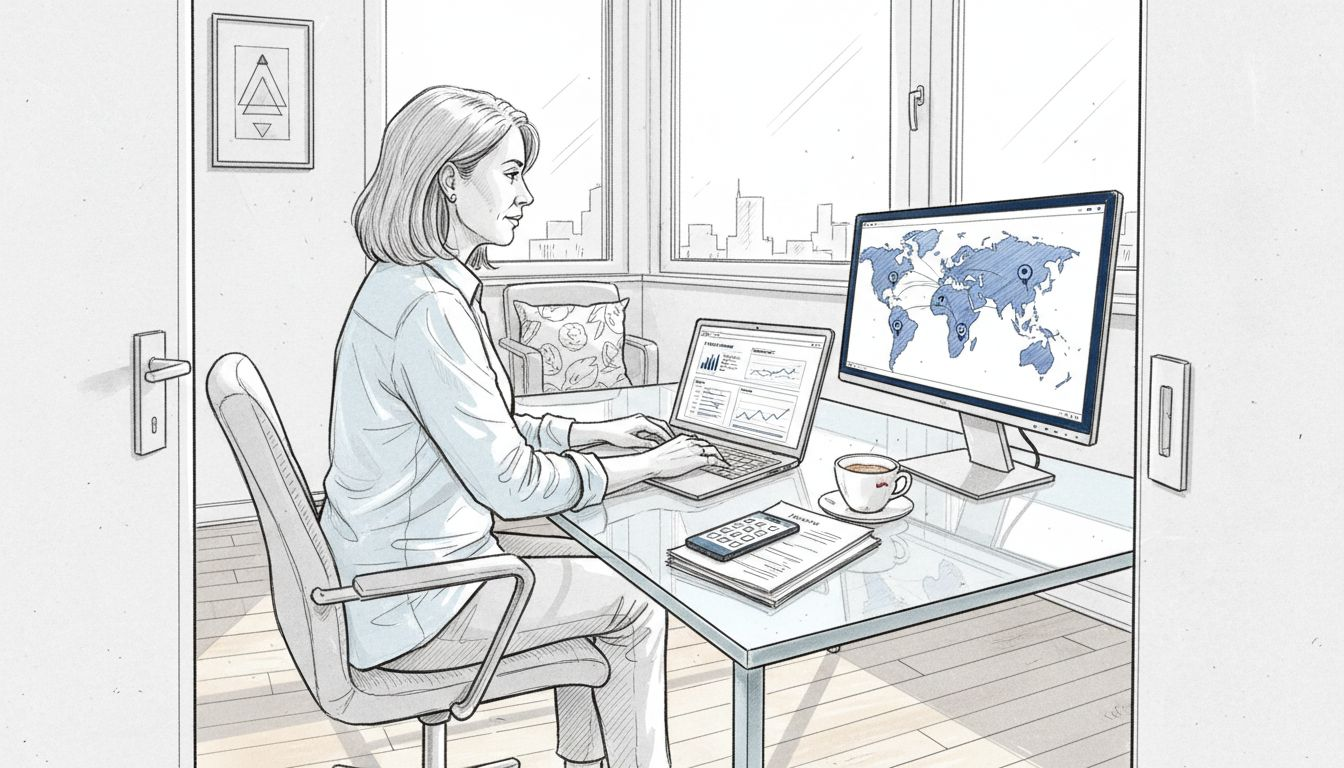 Manager checks e-commerce analytics in Zurich office