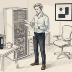 Business owner reviewing custom server equipment