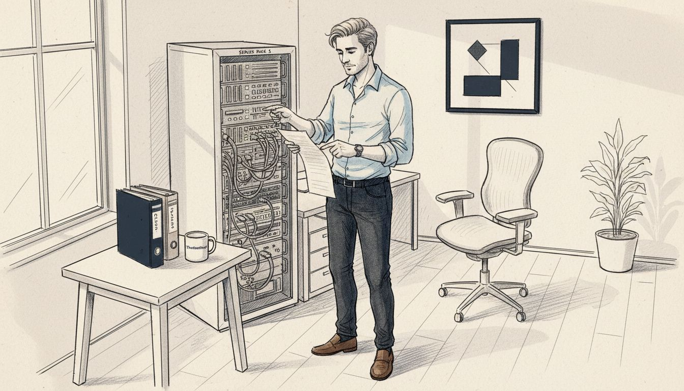 Business owner reviewing custom server equipment