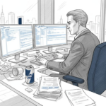 IT manager checks DDoS alerts in office