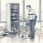 IT manager with server in city office