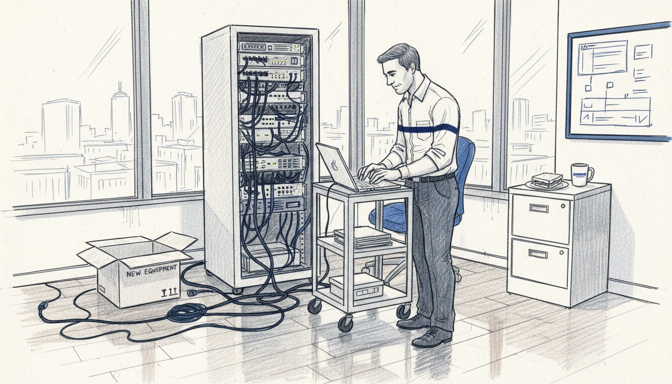 IT manager with server in city office